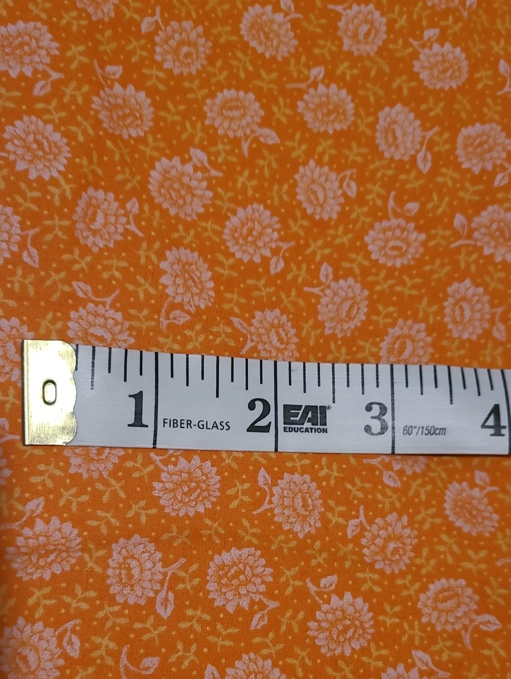 Fabric Orange White Flowers, Over 4 Yards, Sewing Quilting Crafting Cotton